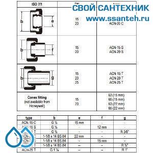 10023 Honeywell, ACN-15S Штуцер с накидной гайкой под пайку для клапанов DN15, труба 12мм