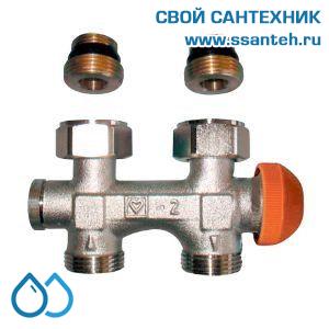 14857 HERZ 1369291 Узел нижнего подключения панельного радиатора прямой, 1/2"-3/4"(ЕК), 120°C, 10 бар, с гидравлической настройкой