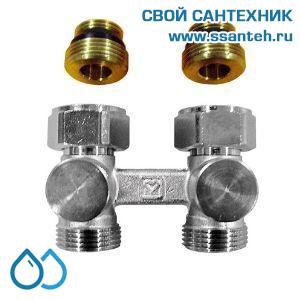 14887 HERZ 1376601 Узел Н-образный для нижнего подключения прямой, 3/4"(конус)-3/4"(ЕК), 90°C, 10 бар, двустороннее перекрытие