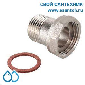 19696 Полусгон с накидной гайкой 3/4" х 1/2" НР, с плоским уплотнительным кольцом