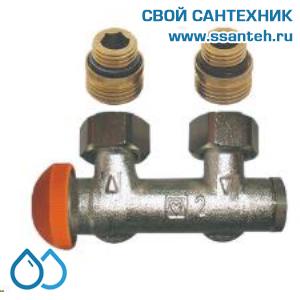 20036 HERZ 1369481 Узел нижнего подключения панельного радиатора угловой, 1/2"-3/4"(ЕК), 120°C, 10 бар, с гидравлической настройкой, термостат слева