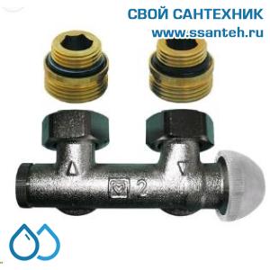 20039 HERZ 1379991 Узел нижнего подключения панельного радиатора угловой, 1/2"-3/4"(ЕК), 120°C, 10 бар, с гидравлической настройкой, термостат справа, H